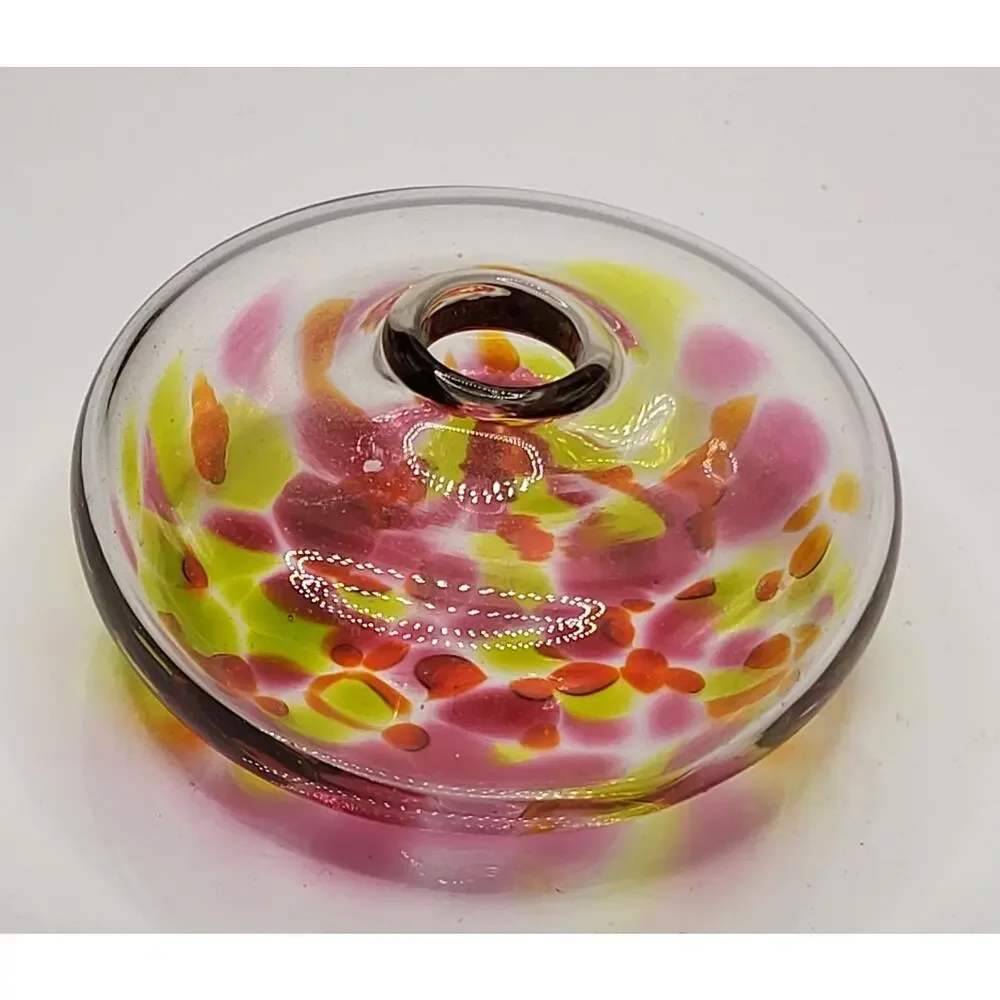 Hand Blown Art Glass Bud Vase Pink Yellow Controlled Bubble - Picture 1 of 4